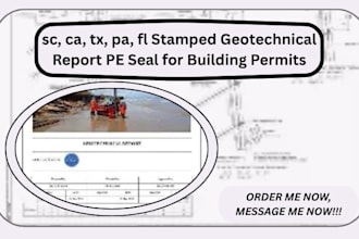 sc, ca, tx, pa, fl stamped geotechnical report pe seal for building permits
