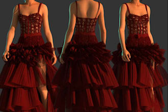 render 3d female fashion dress,runway animation,skirt,tech pack cloth,clo3d,dart