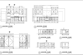 do shop drawing, kitchen drawing, section, elevation for interior design
