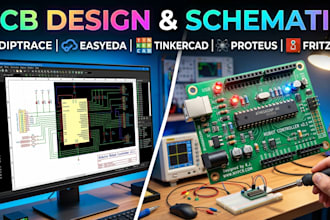 design pcb and schematic in  diptrace, easyeda, tinkercad, proteus, fritzing