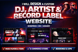 create music website for dj, artist, record label on wordpress, wix, godaddy