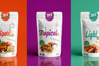 design food packaging, pouch design, labels and product packaging