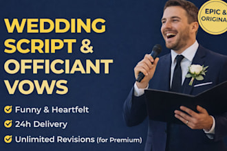 write a custom wedding ceremony script, funny best man speech, or your vows