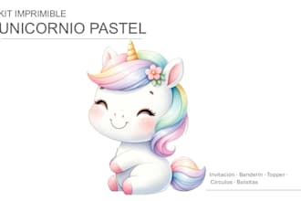 design a pastel unicorn birthday printable party kit ready to print