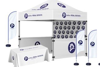 design a custom canopy tent, roll up banner and tablecloth design