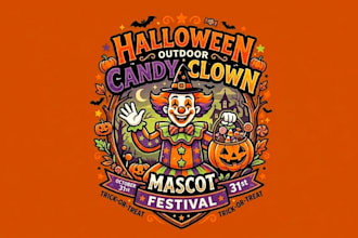 create modern style for halloween tal outdoor candy clown mascot logo design ser