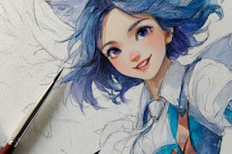 create unique watercolor hand drawn icons and illustrations