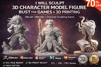 sculpt 3d character model figure bust for games 3d printing in zbrush blender