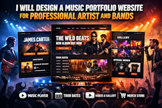 design a music portfolio website for professional artist and bands