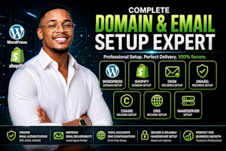 do wordpress, shopify domain setup, dkim, dmarc records, cname, dns, nameserver