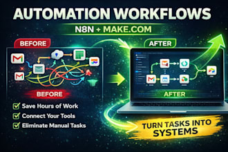 build n8n and make com automation workflows