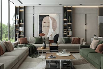 rearrange 3d chalet interior,chic apartment, open concept layout, bedroom render
