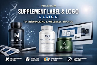 design a premium biohacking supplement logo and label packaging design