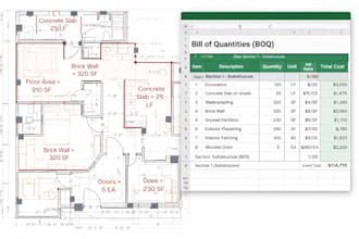 prepare construction cost estimation and material takeoff