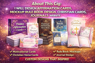 design affirmation cards, mockup rule book design, christians cards,  journals