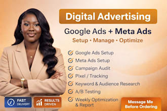 do digital advertising, manage google ads and meta facebook, instagram