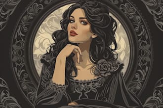 drawn dark art with art nouveau style for tshirt and etc