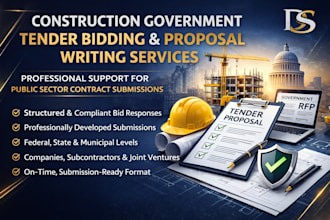 assist with construction government tender bidding, proposal writing, contract