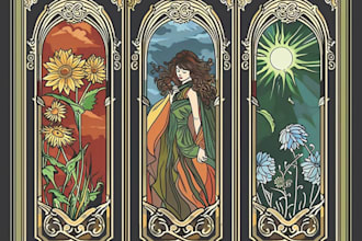 design and draw your tarot, oracle, zodiac art nouveau style