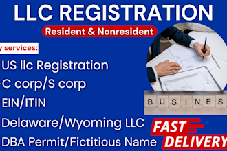 register us llc s corp c corp wyoming llc delaware llc, ein, and dba permit