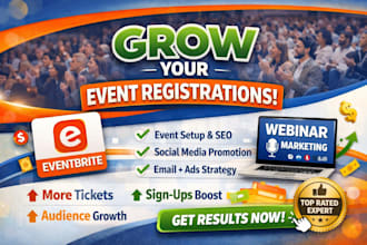 do event promotion, eventbrite setup and marketing, webinar promotion