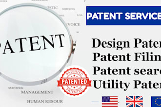 patent search and research, patent drafting, design and utility patent filing