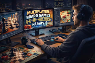 build multiplayer board game, chess game, card game, checkers monopoly in unity