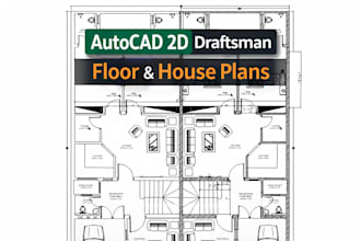 create autocad 2d drawings  floor and house plans