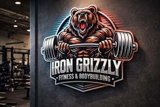 design a powerful gym mascot logo or bodybuilding bear