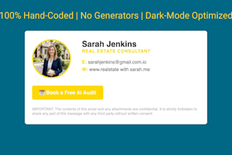 code a professional, darkmode optimized HTML email signature