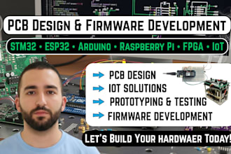 develop pcb design and firmware  for stm32 arduino esp32 raspberry pi fpga iot
