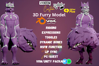 create 3d vrchat furry avatar, nsfw vrchat model, vrc character, vtuber vseeface