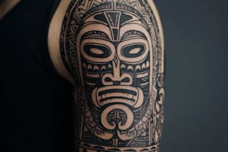 draw detailed chest tribal tattoo in classic style