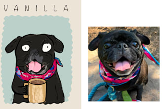 draw your dog portrait drinking coffee with name