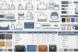 create bag handbag backpack and purse tech pack with cad flats for manunfacturer