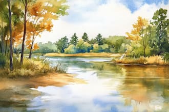 draw a watercolor landscape illustration