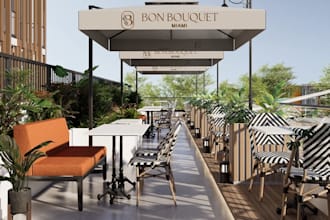 manage your small space to model 3d cafe interior, cocktail bar design,kiosk,cgi