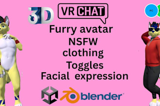 create custom furry avatar, vrchat avatar, furry nsfw vr character 3d model