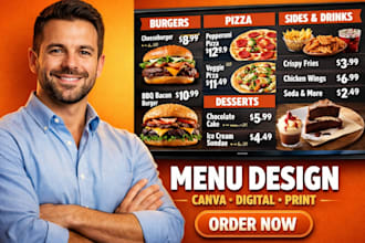 design german canva menu board, digital menu, food menu, catering menu, tv menu