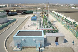 construct industrial facility, oil and gas refinery, factory storage tank render