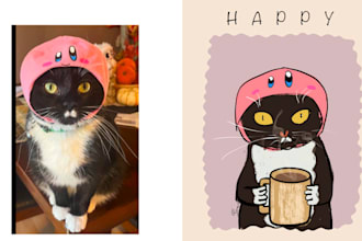draw your cat portrait drinking coffee