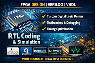design fpga rtl, write verilog vhdl code, simulate and debug professionally