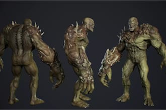 design 3d cgi boss creature,scary horror character model,fantasy monster