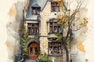 make a handmade watercolor house painting