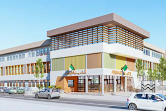 refine 3d school building, sport training facility,campus playground,aerial view