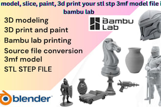 3d model, slice, paint and print your stl stp 3mf model file in bambu lab