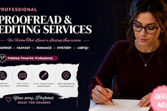 proofread and edit your fiction, romance, anime, fantasy, erotic, mystery books