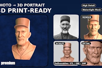 sculpt a realistic 3d portrait bust for 3d printing