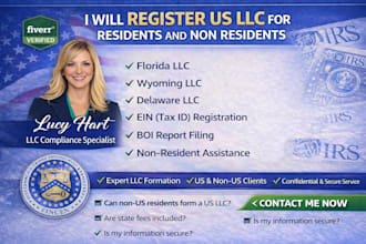 register your US llc in florida, wyoming or delaware for non residents