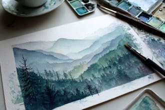 illustrate a watercolor landscape illustration